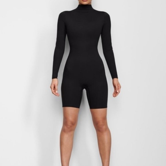 SKIMS NWT Long Sleeves All-In-One Mock Neck Romper in Onyx (Large) - Picture 1 of 5